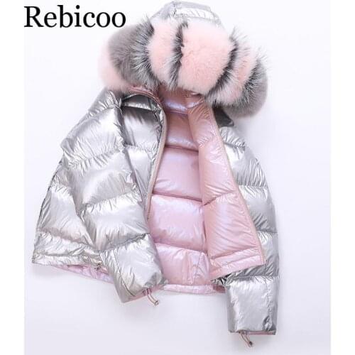 New bright face winter down jacket female short double-sided fashion fake fur collar coat winter down coat women outerwear