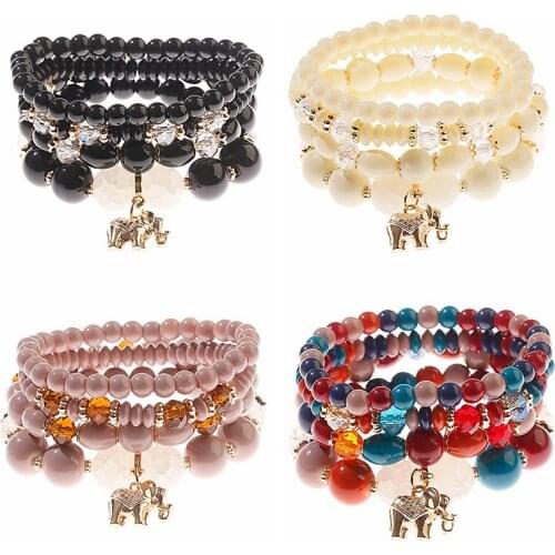 Boho Charm Ethnic Beaded Bracelets & Bangles Set For Women Vintage Gold Elephant Pendant Bracelets Summer Jewelry