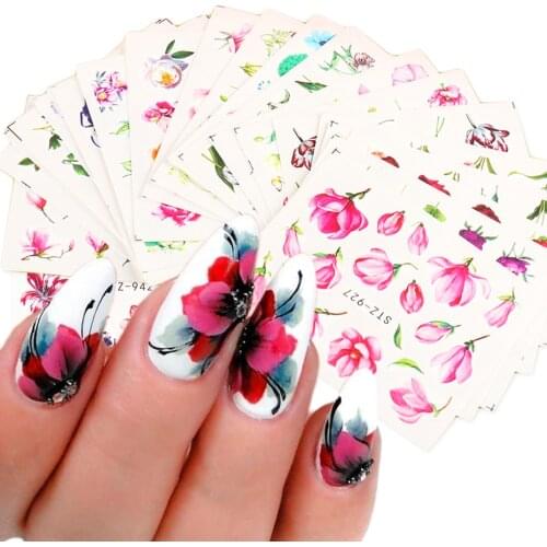 24pcs Embossed Blossom Flower Nail Water Transfer Sticker Rose Leaf Decal Summer Nail Art Decoration Manicure SASTZ922-957