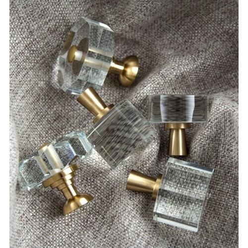 Acrylic Brass Cabinet Handle Transparent Crystal Glass Drawer Pulls Wardrobe Dresser Knobs Furniture Door Handle