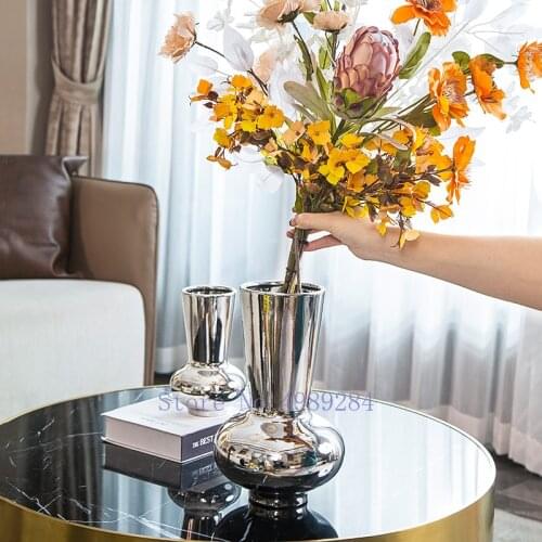 Modern Ceramic Vase Silver Drawing Flower Arrangement Hydroponic Accessories Wedding Crafts and Furnishings Home Decoration