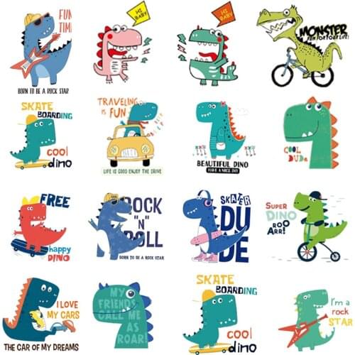 Dinosaur Iron On Thermo Transfer For Children Clothes Heat Transfer Ironing Patch Cartoon Stickers For Clothes Stripes Applique