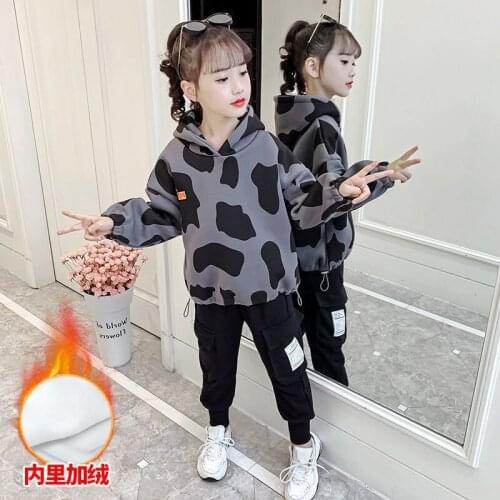Girls' Hoodies Sweatshirts Kids Underwear 2021 Sweet Plus Velvet Thicken Winter Autumn Jacket Cotton Outdoor Childrens Clothing