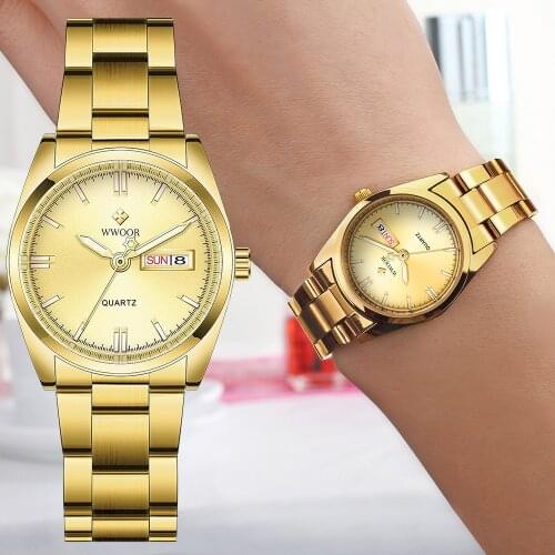 WWOOR 2021 New Top Luxury Brand Women Gold Fashion Causal Watch Stainless Steel Quartz Waterproof Wrist Watches Relogio Feminino