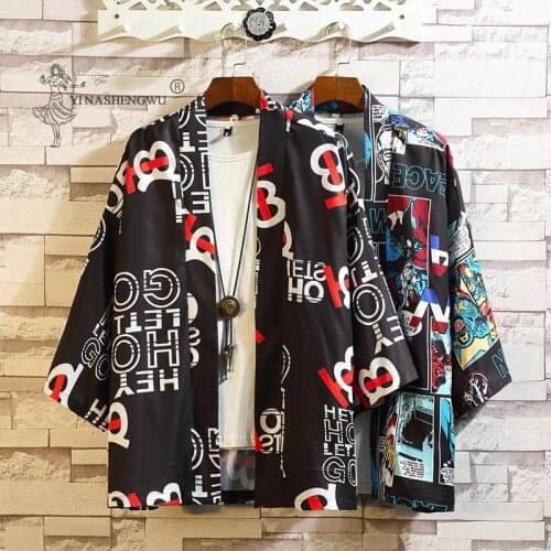 Japanese Kimonos Men Harajuku Anime Print Loose Shirt Cardigan Women Summer Costume Samurai Japan Traditional Coat Couple Yukata