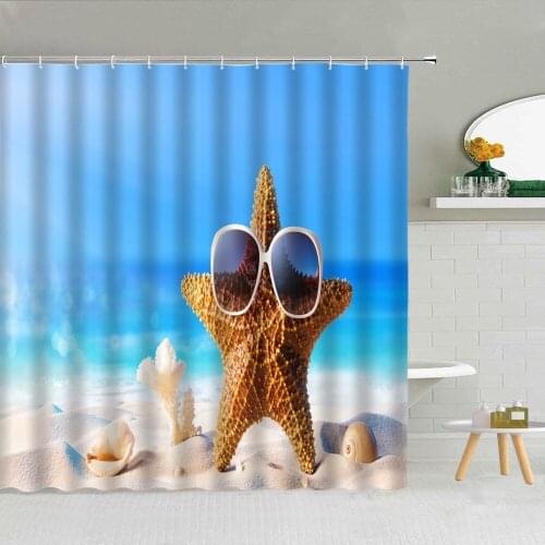 Seaside Scenery Shower Curtain Beach Starfish Shell High Quality Bathroom Supplies Bath Curtains Home Decor With Hooks Washable