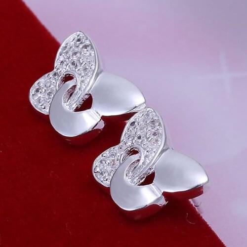KN-E146 Wholesale Free Shipping Silver Earrings For Ladies Women 925 Fashion Jewelry Inlaid Butterfly Earrings Valentines Day