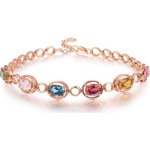 Rose gold gemstones diamond chain bracelets for women femme multicolor crystal stone ruby &citrine &amethyst luxury jewelry gift