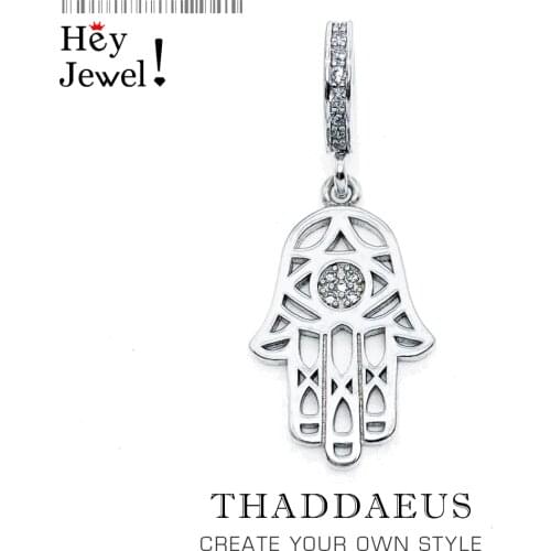 Hand of Fatima 925 Sterling Silver Dangle Charm Protection Pendant Fit Bracelet Necklace Women Men 2021 Summer Fine Jewelry