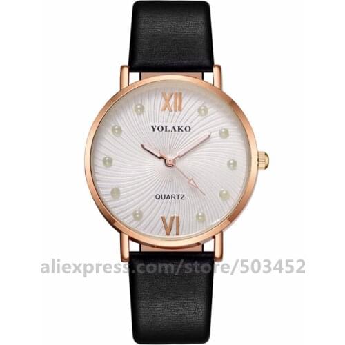 100pcs/lot YOLAKO часы женские Simple Leather Watches Pearl Scale Elegant Montre Femme Quartz Girl Bracelet Watches
