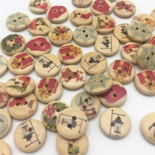 1000pcs 15mm Natural Mixed Rustic Christmas Snowflake Snowman Wood 2 Holes Round Buttons Sewing Accessories Embellishments