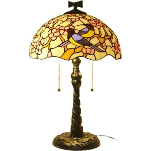 16" Art Magpie Flowers Tiffany Table Lamp Foyer Bar High End European Handmade Glass Wedding Decor Desk Light H 64cm 1258
