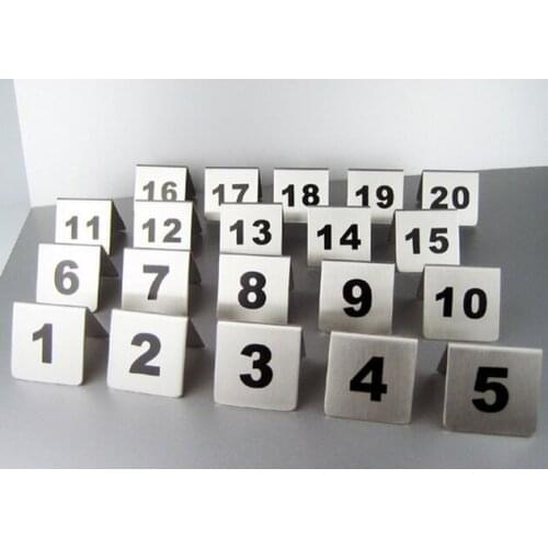 20pcs Free shipping Double-Sides stainless steel table sign card tables Number Card Wedding Restaurant Cafe Bar Place