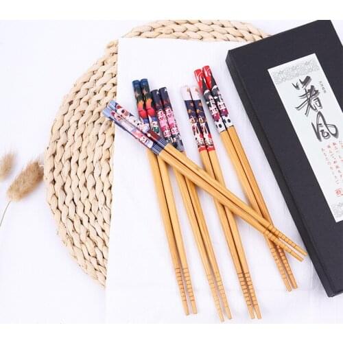 5 pairs of bamboo and wood chopsticks children Japanese chopsticks custom gift box gift tableware set household chopsticks