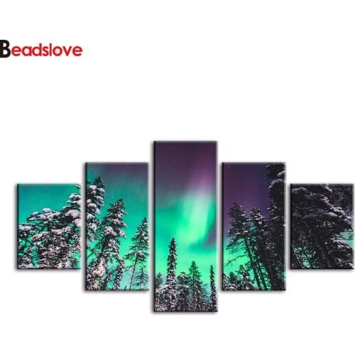 5pcs 5D DIY Diamond Painting Aurora Borealis Nature Landscape Full Square Round Drill Mosaic Rhinestone Embroidery Nordic Decor