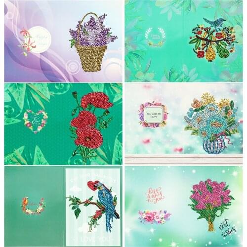 6PCs Diamond Painting Greeting Cards Cartoon Christmas Birthday Postcards 5D DIY Kids Festival Embroidery Greet Cards Gift