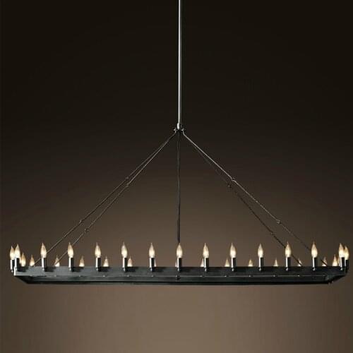 American Country Samurai Iron Big Chandelier Retro Industrial Restaurant Rectangular Candle Chandelier