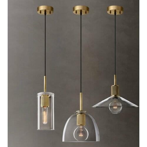 American RH Lamp Edison E27 LED Pendant Lights Lustre Plate Gold Metal Led Luminarias Glass Shades Led Hanging Lamparas Fixtures