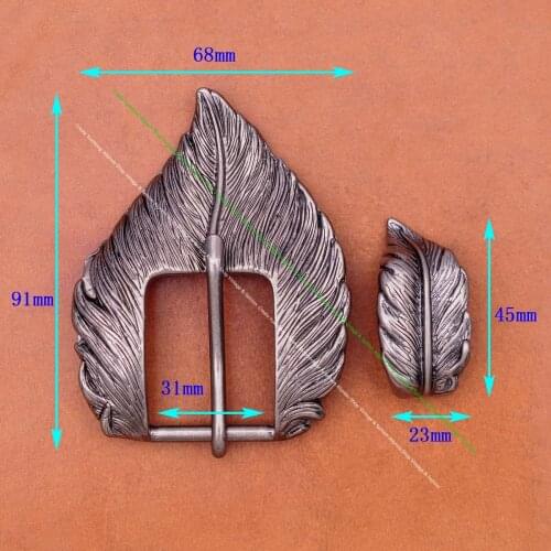 Antique Silver Western Cowboy Feather Engraved End bar Prong Pin Leathercraft 2 PC Set Belt Buckle Replacement Fits 1 Inches