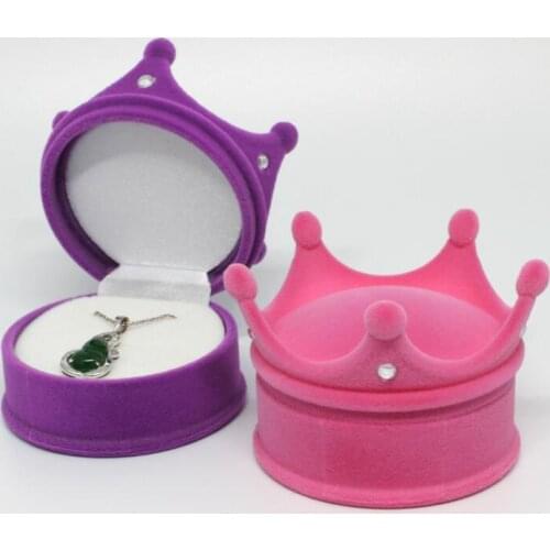 Lovely Velvet Crown Necklace Pendant Boxes Jewelry Display Gift Box Case Christamas Present Box Mixed Colors Wholesale 50pcs/lot