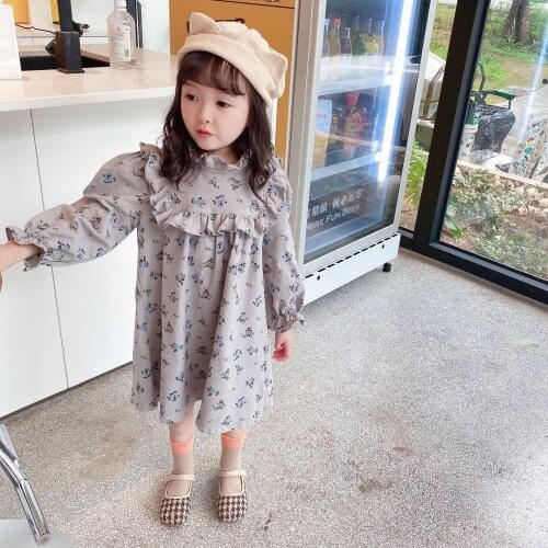 Girl Autumn Dress Long Sleeve Children Clothes Floral Dresses 2 4 6 Years Girl Vestidos Enfant Princess Korean Ruffles Dresses