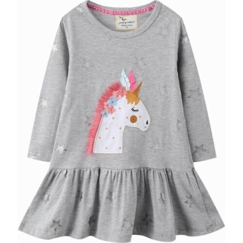 Jumping Meters Autumn Winter Cute Unicorn Skirt Long Sleeve Girls Kids Clothes Round neck Children Cute Casual Dresses 2-7years