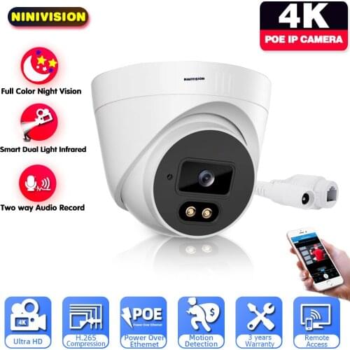 4K Ultra HD Two way Audio IP POE Camera Full Color Night Vision Security Camera Smart H.265+ Wide Angle Built-in Speaker Mic