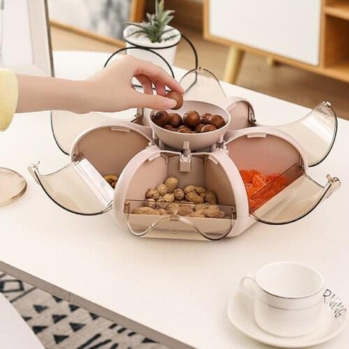 Candy Box with 6-cell Bullet Lid Creative Flower Petal Dried Fruit Plate Nuts Snack Tray Food Gift storage Box For Party Wedding