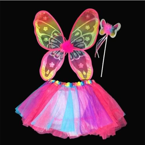 Colorful Girl Butterfly Costume Fairy Wing Skirt Magic Rod Wands Princess Birthday Party Festival Christmas Halloween Decor