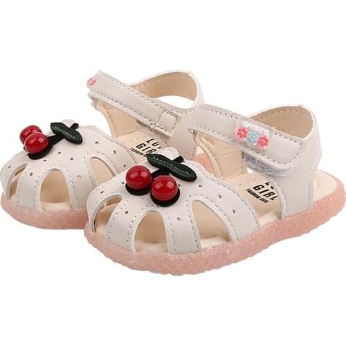 Summer Baby Sandals for Girls Cherry Closed Toe Toddler Infant Kids Princess Walkers Baby Little Girls Shoes Sandals Size 15-25