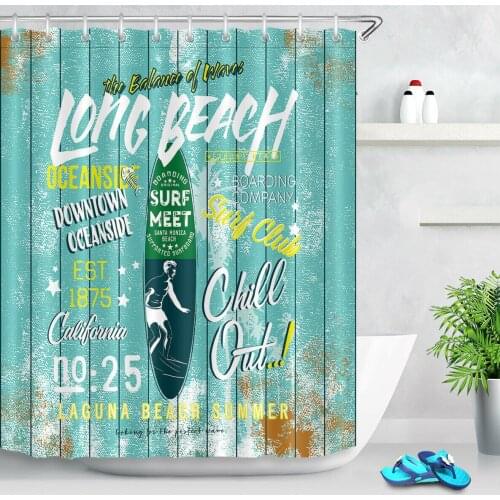 Summer Beach Ocean Surfing Polyester Fabric Shower Curtain Bath Accessory Sets