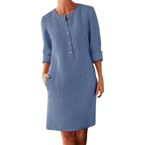 Mini Dresses For Women 2021 Women Fashion Casual Button Pocket Long Sleeve Shirt Dress Beach Dress Vestidos De Mujer Casual