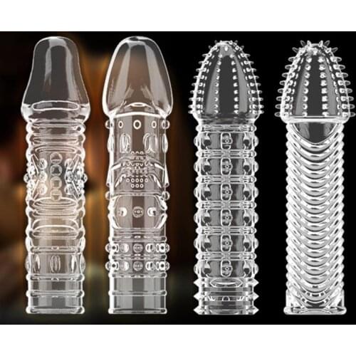 Reusable Extender condom vibrator Sleeve screw thread Penis cover Cock Ring dildo sheath Condoms coque Sex Toys for Men