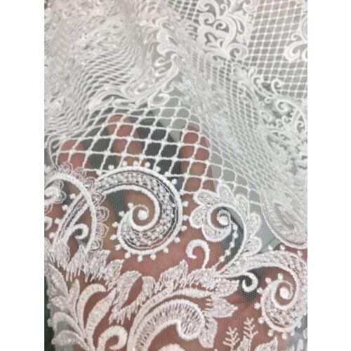 New 5yards/bag FH27# White Hand beads tulle mesh lace fabric for bridal wedding dress/sawing Free shipping alibaba express