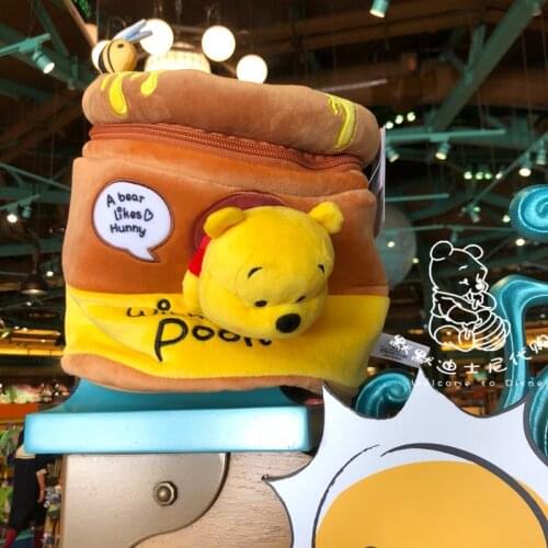 Disney Original Winnie The Pooh Kawaii Pooh Bear Honeypot Stuffed Plush Backpack Cute Anime Pooh Plush Bucket Bag Gifts for Kids