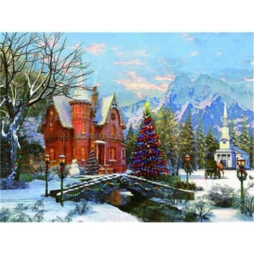 Landscape Winter Snow Scenery DIY Embroidery Cross Stitch 11CT Kits Needlework Craft Set Cotton Thread Printed Design
