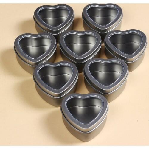 8pack Empty Heart Shaped Silver Metal Tins Clear Window Candle Making Candies Gifts Empty Iron Box Storage Box
