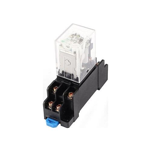 HH52P DC 12V Coil Power Relay 8 Pin DPDT 35mm DIN Rail Mounted w Socket
