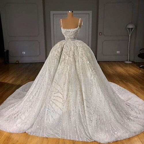 Luxury Ball Gown Stones Beads Wedding Dress 2020 Vestido de Noiva Sexy Spaghetti Straps Wedding Bridal Gowns Robe De Mariee