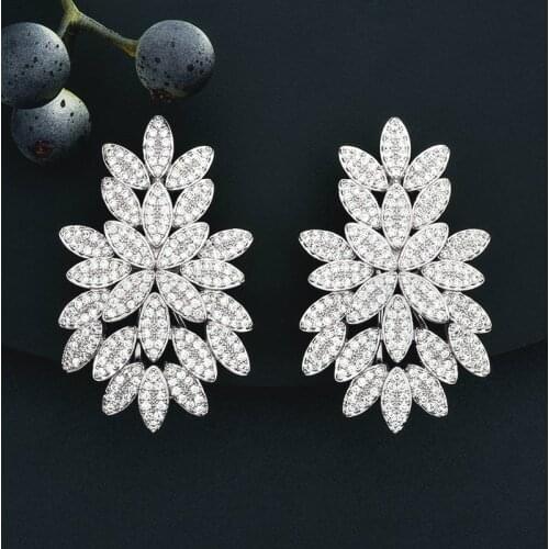 ModemAngel Luxury Trendy Wheat Design Full Mirco Paved Crystal Zircon Naija Engagement Wedding Party Fashion Earring Jewelry