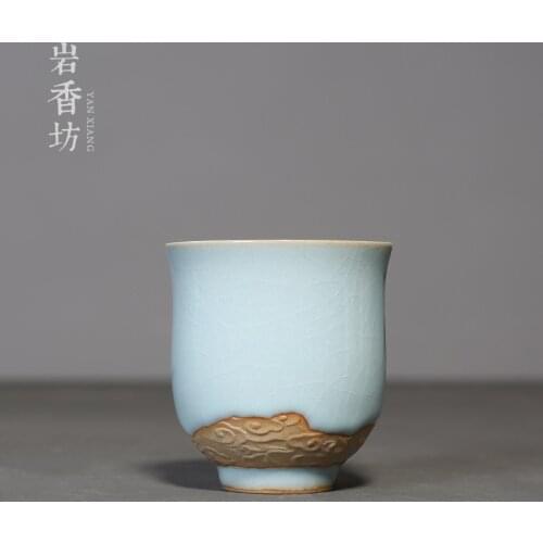 Ru Kiln Relief Xiangyun Small Cup Kung Fu Tea Set Household Single Cup Ceramic Tea Master Cup Gracked Glaze 100ml