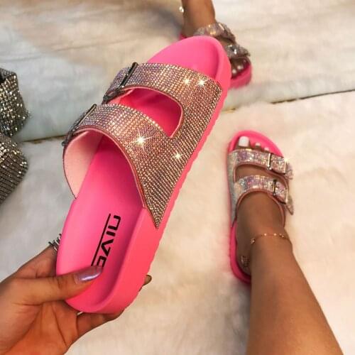 Summer Color Diamond Women Slippers Leisure Womens Sandals Thick Large Pink Womens Beach Shoes Zapatos De Mujer