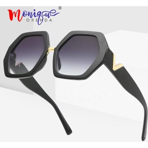 Fashion vintage hexagonal sunglasses retro gradient geometric plastic frame V letter legs sun glasses men female eyewear oculos