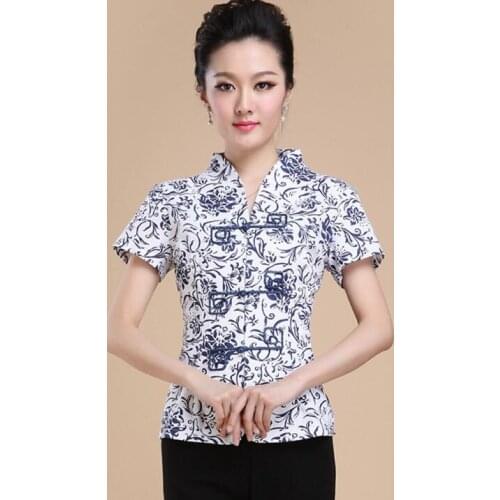 Traditional Chinese blouses Women shirt Summer short sleeve Tang Vintage
