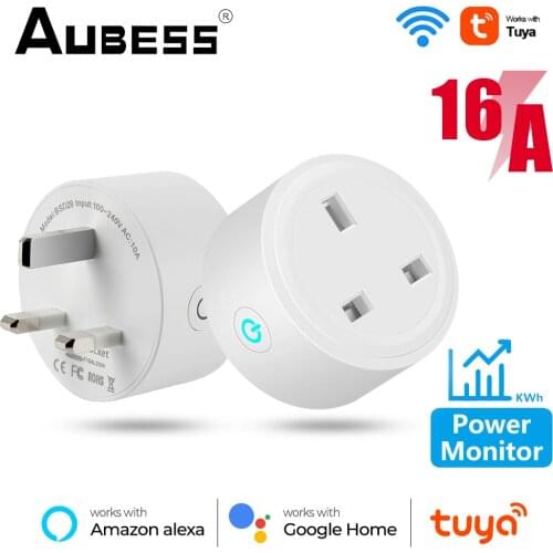 Tuya WiFi Smart Plug Socket UK 16A Adaptor Wireless Remote Voice Control Power Energy Monitor Timer For Alexa Google Home