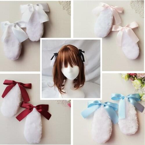 Fashion lolita Plush 1Pair bunny ear hairpin women cute clips girls headbands ladys headwear hair accessories headwrap