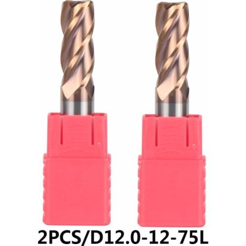 Tungsten Steel End Mills 4 Flute Flattened Head Milling Cutters Carbide End mills HRC55 2pcs/lot D12-12-75 Coated TiAIN Tools