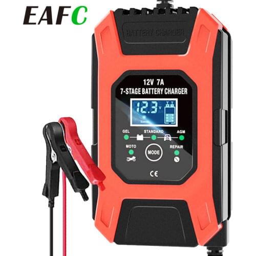 12V 7A Digital Display Car Battery Charger 7-Stage Intelligent Power Battery Charge Unit Pulse Repair Chargers Wet Dry Lead Acid