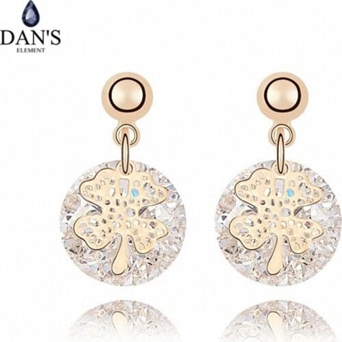 DANS ELEMENT 3 Colors Real Big Brand AAA Zirconia Micro Inlays Flower Stud Earrings for Women Round 92869white