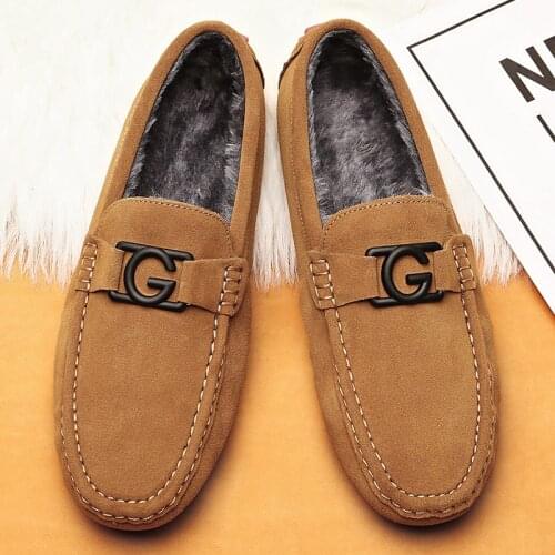 Winter Husband Men Loafers Soft Moccasins High Quality Fur Lining Genuine Leather Shoes Men Warm Flats Driving Shoes For Office